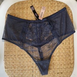 NWT: Victoria’s Secret size Small BLUE Very Sexy High-Waist mesh and lace thong